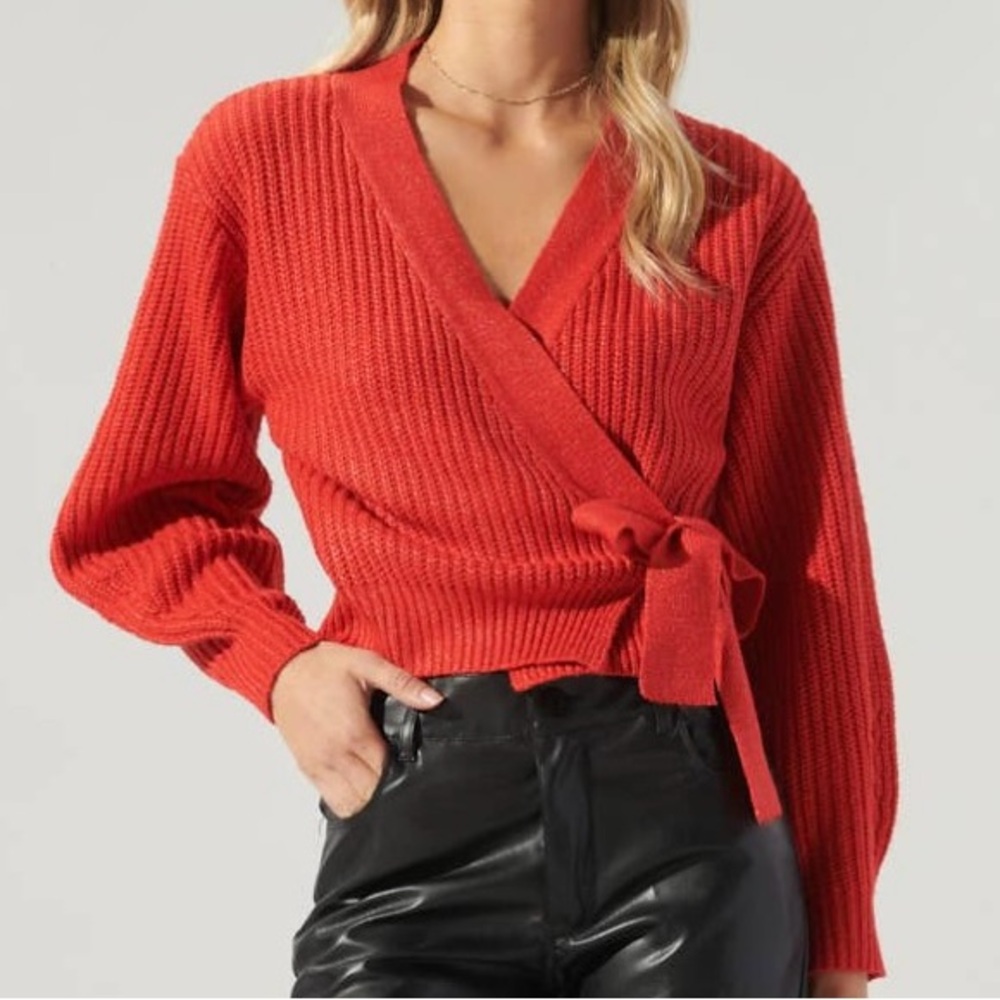 Women's Red Wrap Sweater